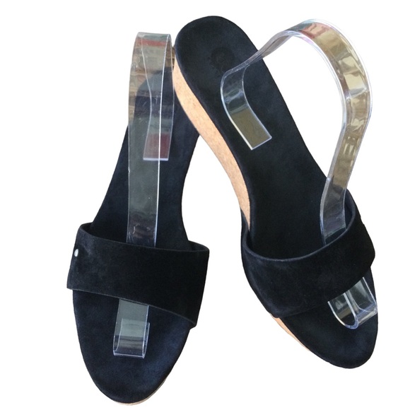 Ugg Black Suede Basil Wedge Sandal Size 11 - Picture 3 of 10